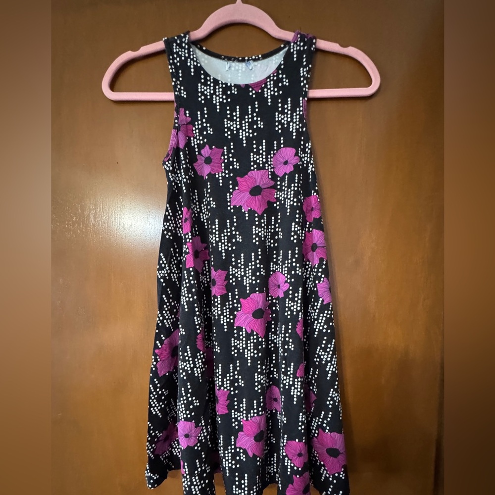 Fighting Eel Black and Pink Floral Kids Dress